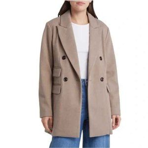 BCBGMAXAZRIA Peak Lapel Double Breasted Coat Color Stone Size M NWT
